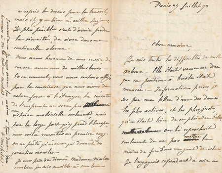 MIALARET épouse MICHELET lettre autographe signée propos politiques guerre 1872