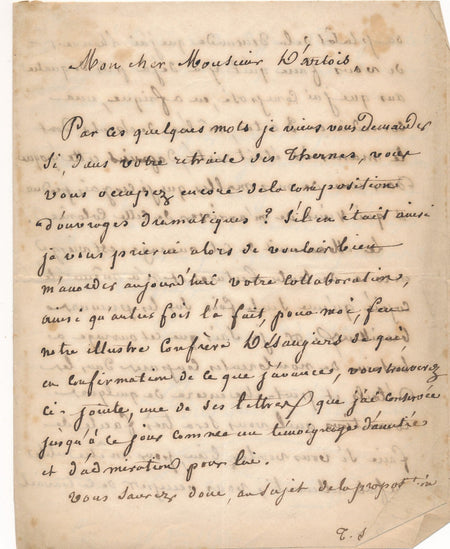 FOURQUET D'HACHETTE à Armand d'Artois soumet une pièce lettre autographe signée