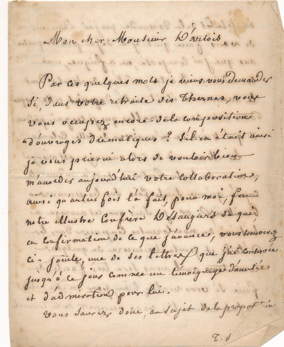 FOURQUET D'HACHETTE à Armand d'Artois soumet une pièce lettre autographe signée