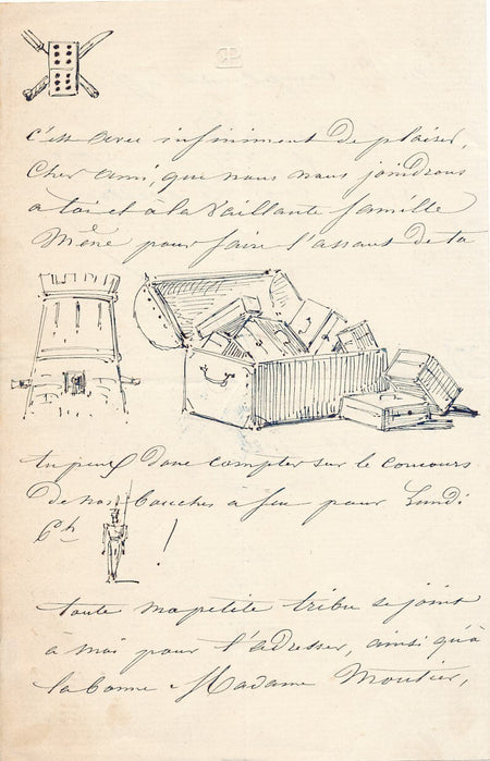 Eugène LEPOITTEVIN lettre autographe signée avec dessins peintre