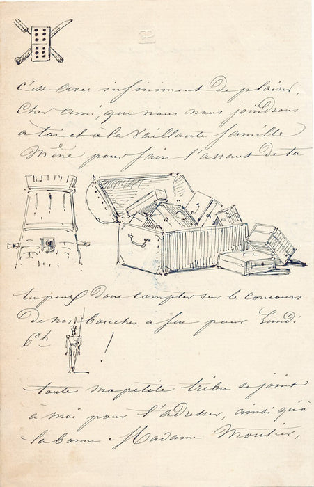 Eugène LEPOITTEVIN lettre autographe signée avec dessins peintre