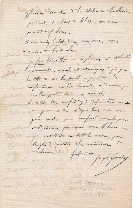 économiste Joseph Garnier autographe signé taxe du pain Wolowski Levasseur 
