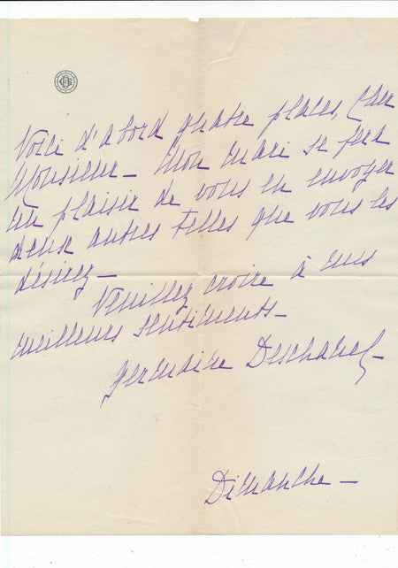 Germaine DESCHANEL lettre autographe signée invitation place à Frederic Febvre