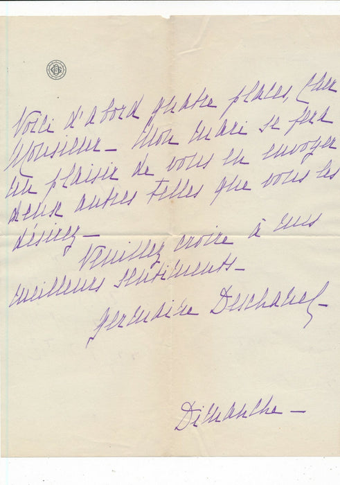 Germaine DESCHANEL lettre autographe signée invitation place à Frederic Febvre