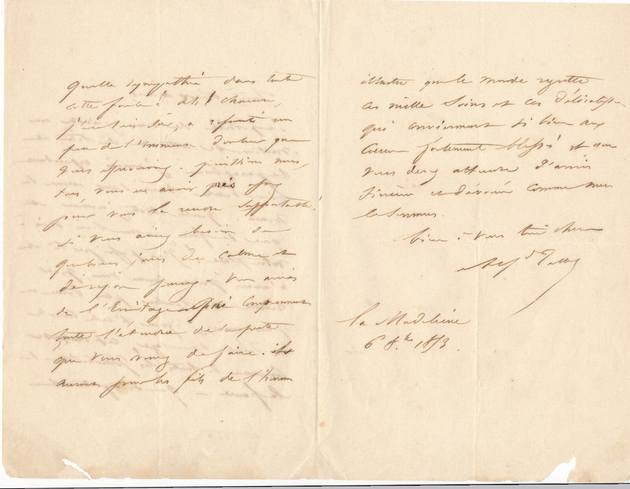 décès François ARAGO lettre autographe signée à Emmanuel ARAGO