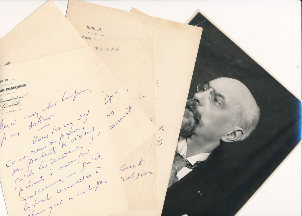 lot Émile Fabre 5 lettres 1 photo autographe Hommage Comédie Française comédiens
