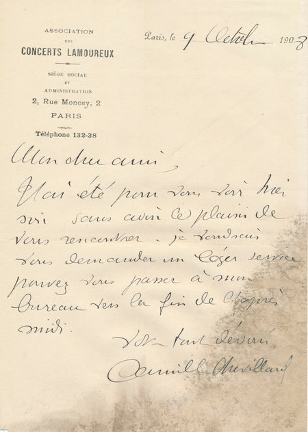 Camille CHEVILLARD compositeur chef orchestre 9 lettres autographes signées lot