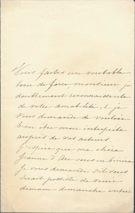 CONTADES CHEVREUSE lettre autographe signée théâtre Fr. Febvre Jeanne d'Arc