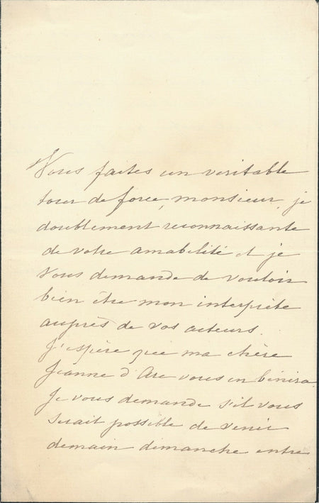 CONTADES CHEVREUSE lettre autographe signée théâtre Fr. Febvre Jeanne d'Arc