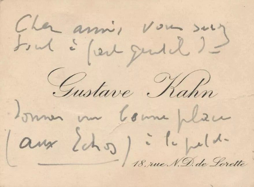 Gustave KAHN poète symboliste critique d’art 2 lettres et 2 cartes autographes