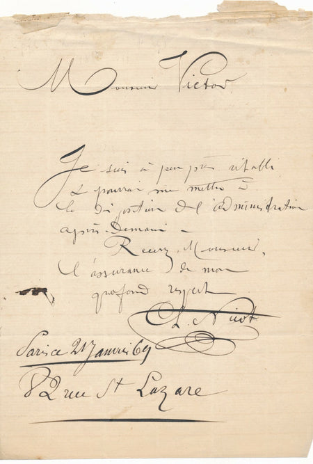 Charles NICOT ténor Opéra de Paris musique chanteur lettre autographe signée