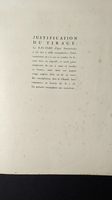 Ensemble partitions dont Stravinsky Ragtime Picasso Perez Poulenc Caplet...