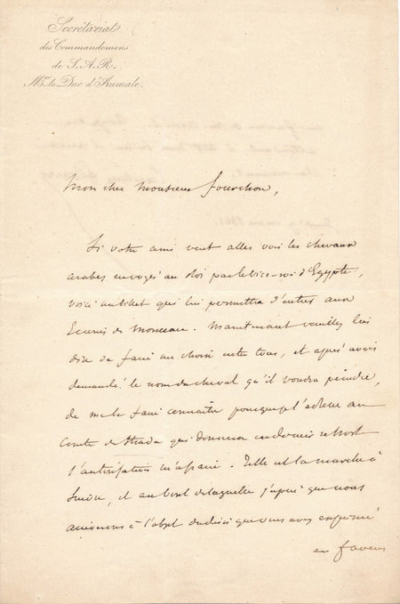 sur AMIEL peindre un cheval Lettre autographe signée CUVILLIER-FLEURY Aumale