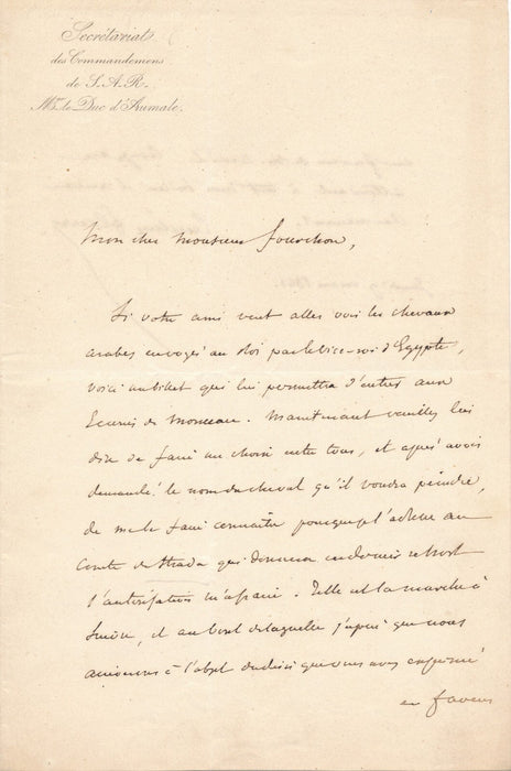 sur AMIEL peindre un cheval Lettre autographe signée CUVILLIER-FLEURY Aumale