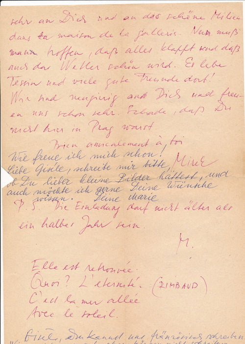 Miroslav ZUNA Marie ZUNOVA artistes tchèques correspondance autographe