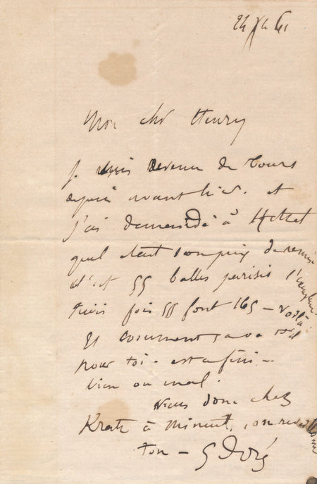 Gustave DORÉ éditeur Hetzel remise prix lettre autographe signée frères Kratz