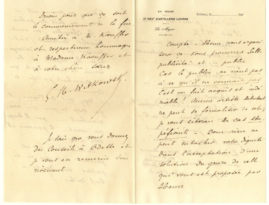 Georges Martin WITKOWSKI intéressante lettre économie spectacle autographe Lyon