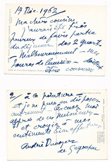 Peinture peintre lettre autographe signée Dunoyer de Segonzac 1962