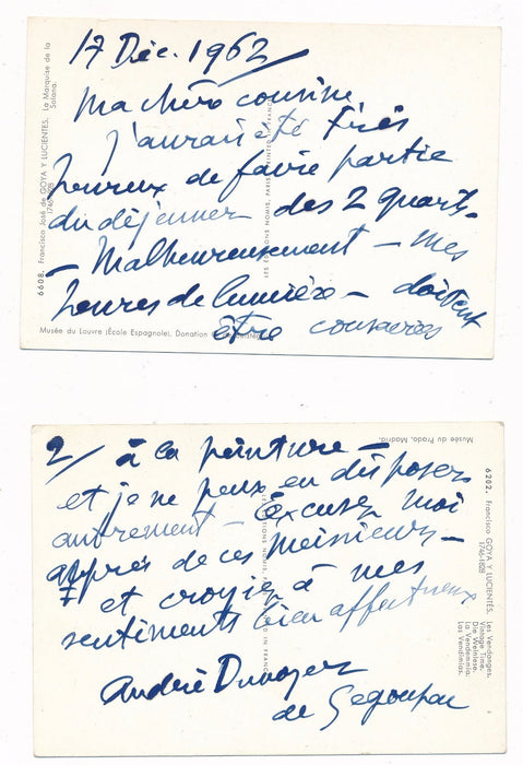 Peinture peintre lettre autographe signée Dunoyer de Segonzac 1962
