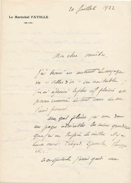 Émile FAYOLLE militaria colonisation Maroc Tunisie L. Bertrand lettre autographe