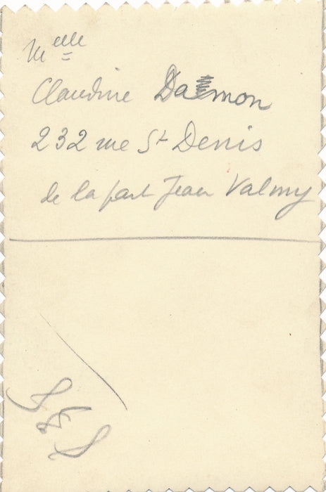 Photographie Jean Valmy annotations manuscrites Claudine Damon danseuse