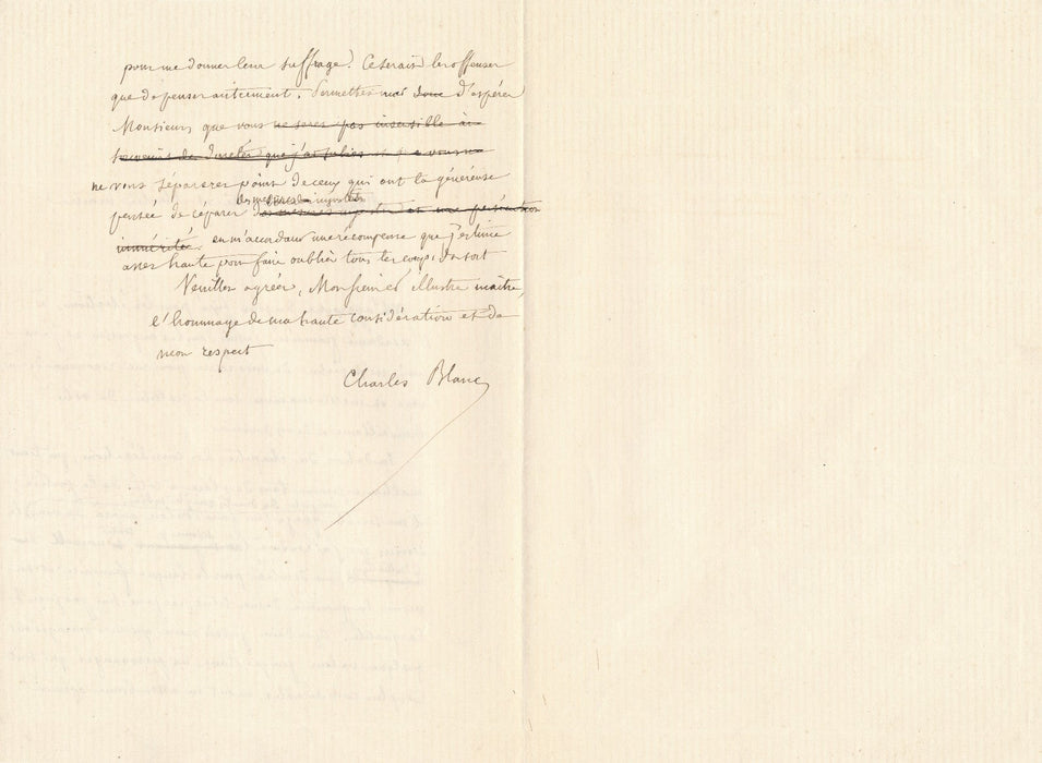 Charles Blanc angoisse redoute élection Académie française brouillon autographe