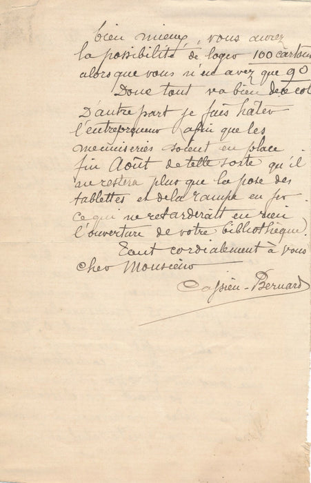 J. CASSIEN BERNARD architecte lettre autographe signée Malherbe ouverture Opéra