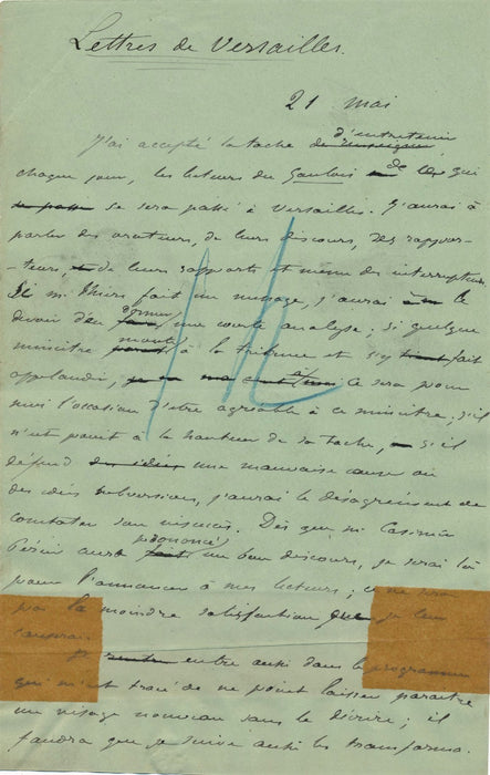 Léonce DUPONT 1828-1884 journaliste 4 manuscrits autographes signés et 3 lettres