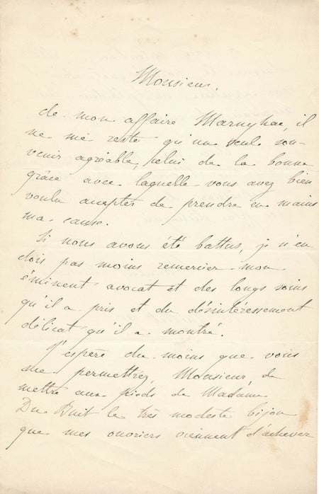 Émile FROMENT MEURICE lettre autographe signée joailler procès Maison Marnyhac