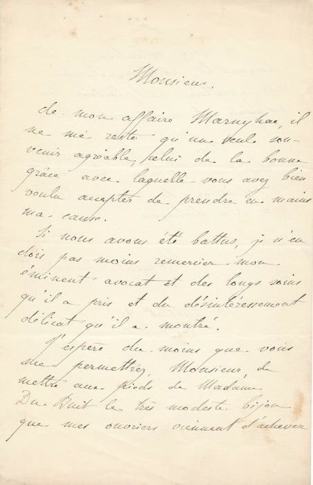 Émile FROMENT MEURICE lettre autographe signée joailler procès Maison Marnyhac