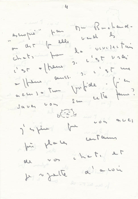 Léonor FINI lettre autographe signée et petit dessin tête de chat ! Nonza Corse