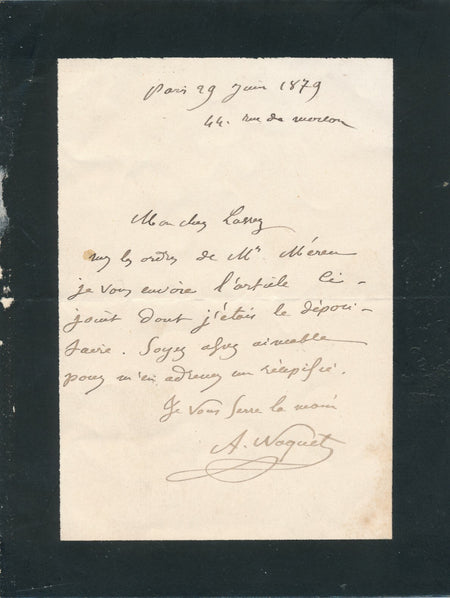 Alfred NAQUET chimiste lettre autographe signée à Félix Larrey médecin