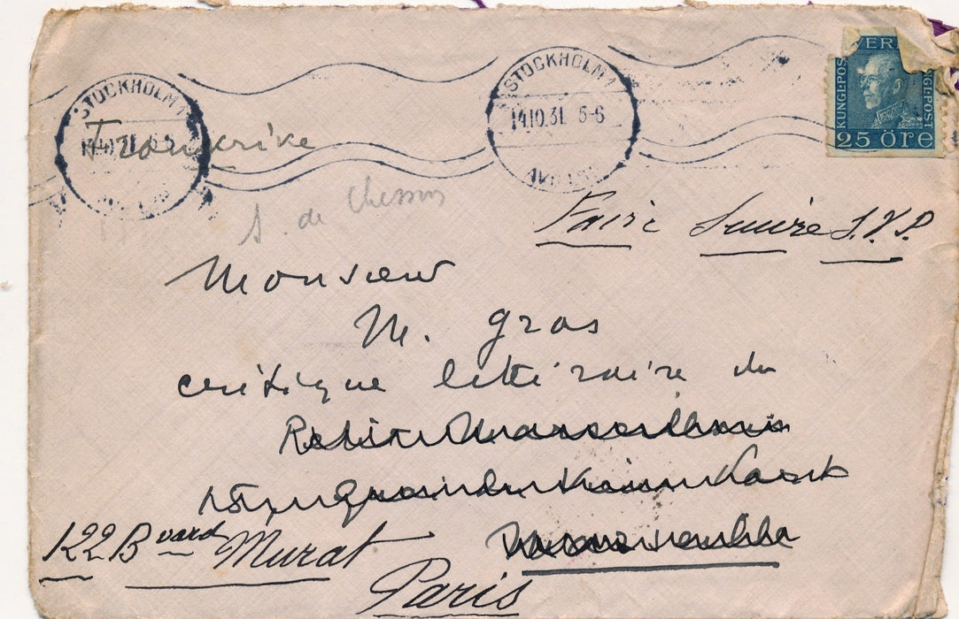 écrivain Serge de Chessin lettre autographe signée Svea