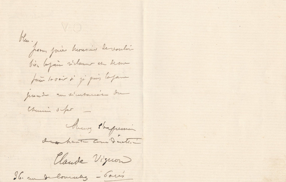 Claude VIGNON a perdu une bronche et la dessine lettre autographe signée
