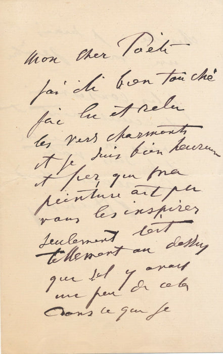 Jean-Jacques HENNER belle lettre autographe à un poète. Est-il un vrai peintre ?