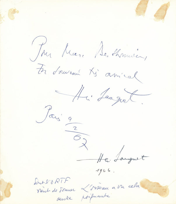 Henri SAUGUET photo dédicadée signée ET carte autographe signée Marc Berthomieu