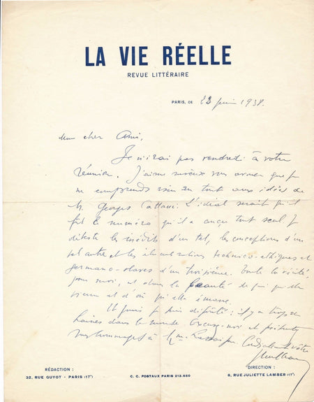 judaïca littérature Joseph Milbauer lettre autographeLassaigne Réelle Cattaui