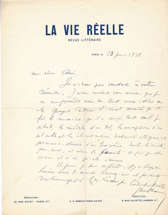 judaïca littérature Joseph Milbauer lettre autographeLassaigne Réelle Cattaui