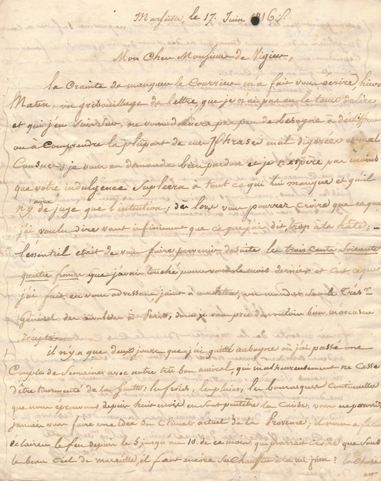 14 lettres autographes marine Royale VIGIER lieutenant à BARON frégate v. 1817