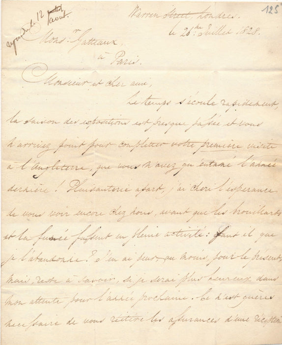 Abraham RAIMBACH graveur lettre autographe Jacques Édouard GATTEAUX