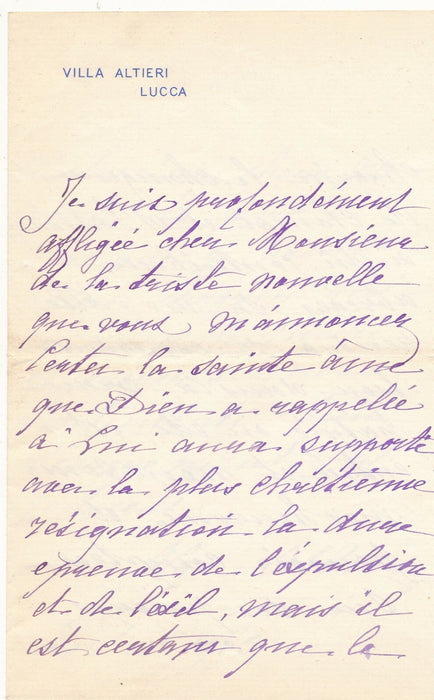 Princesse Olga Altieri Cantacuzino lettre autographe signée expulsion exil Lucca