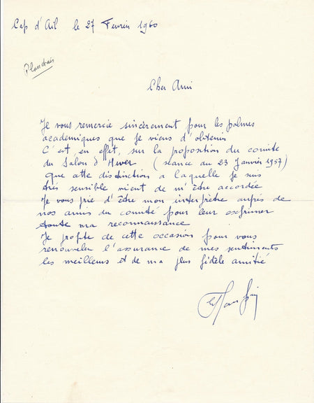 Peintre Edouard PLANCHAIS 2 lettres autographes à Daniel-Girard Salon d'Hiver