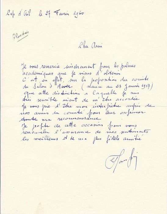 Peintre Edouard PLANCHAIS 2 lettres autographes à Daniel-Girard Salon d'Hiver