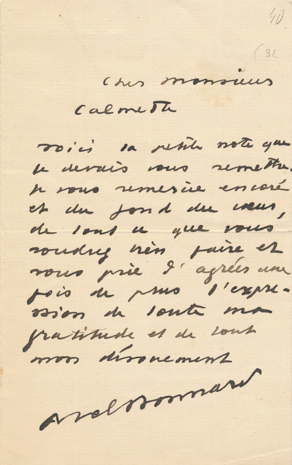 Abel BONNARD lettre autographe signée Calmette Figaro note envoyée ser ...