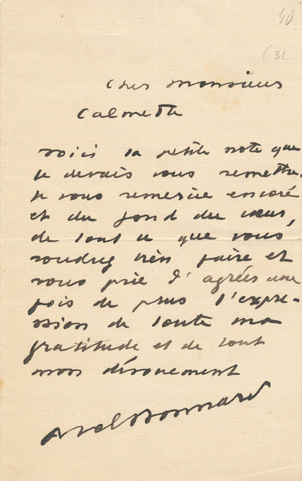Abel BONNARD lettre autographe signée Calmette Figaro note envoyée service