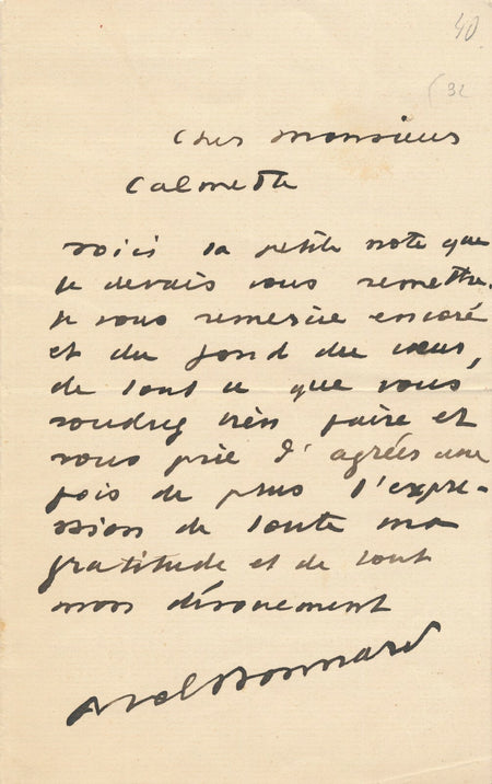 Abel BONNARD lettre autographe signée Calmette Figaro note envoyée service