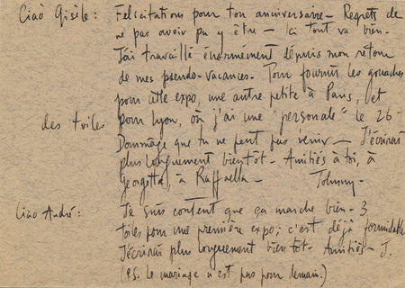 John-Franklin KOENIG carte autographe signée galerie La Palette, Zürich, 1958