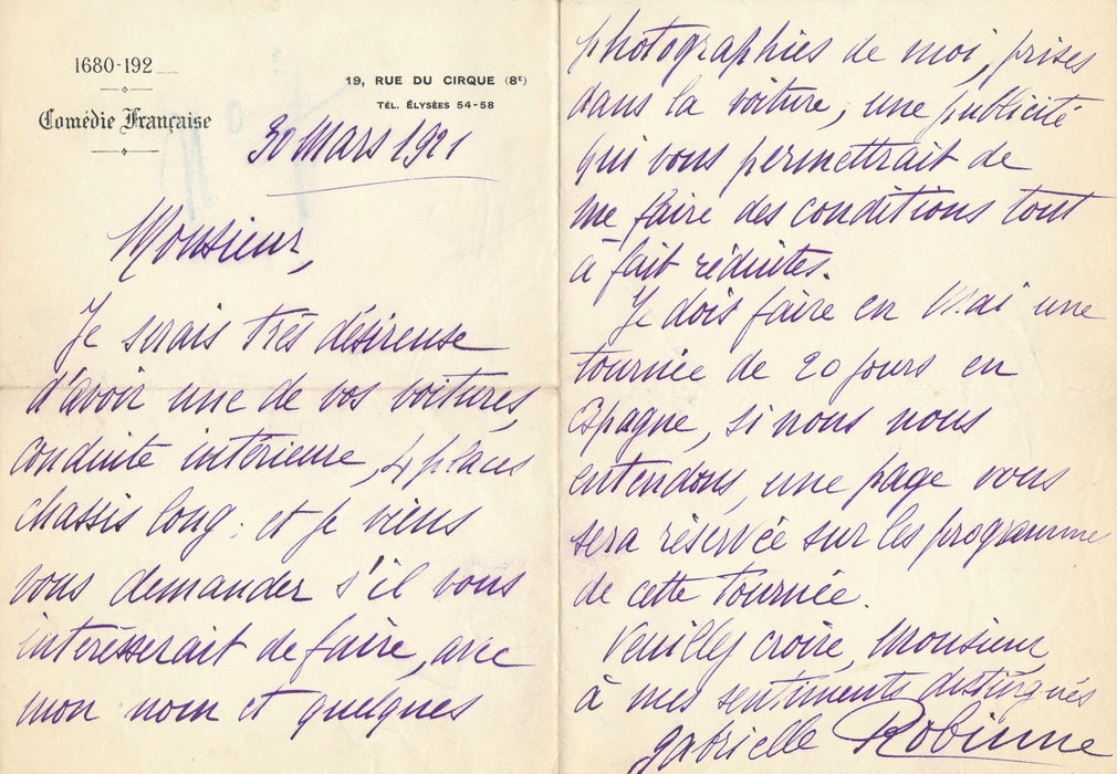 Théâtre Français Gabrielle Robinne X 2 lettres autographes ET photo signée 