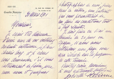 Théâtre Français Gabrielle Robinne X 2 lettres autographes ET photo signée 