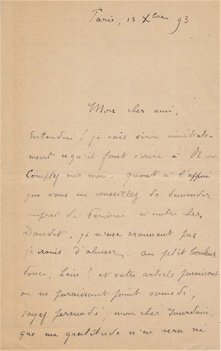 Léon HENNIQUE lettre autographe signée à Frantz Jourdain Alphonse Daudet